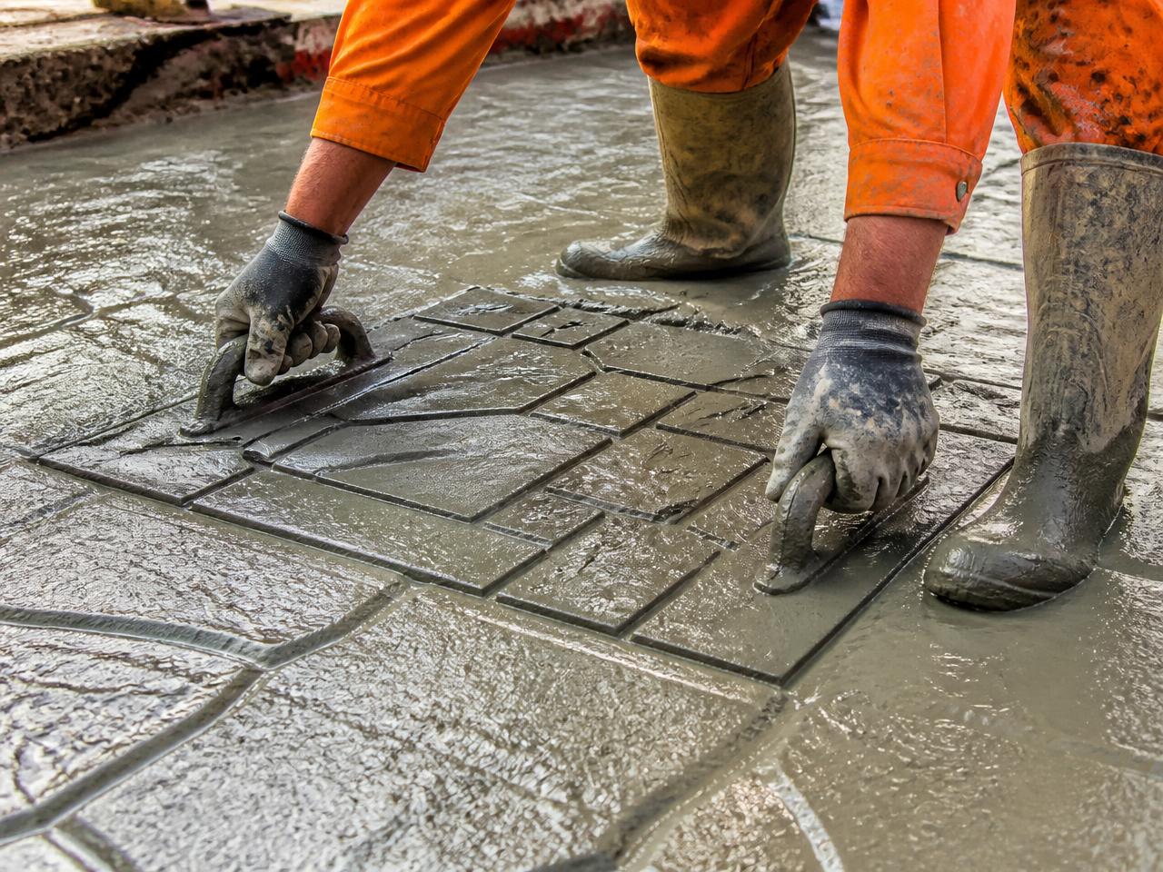 Beton proaspăt turnat, în timpul amprentării